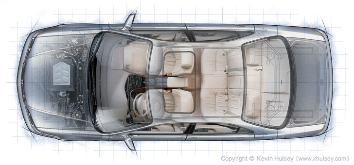 Ghosted Acura TL overhead with blueprint look