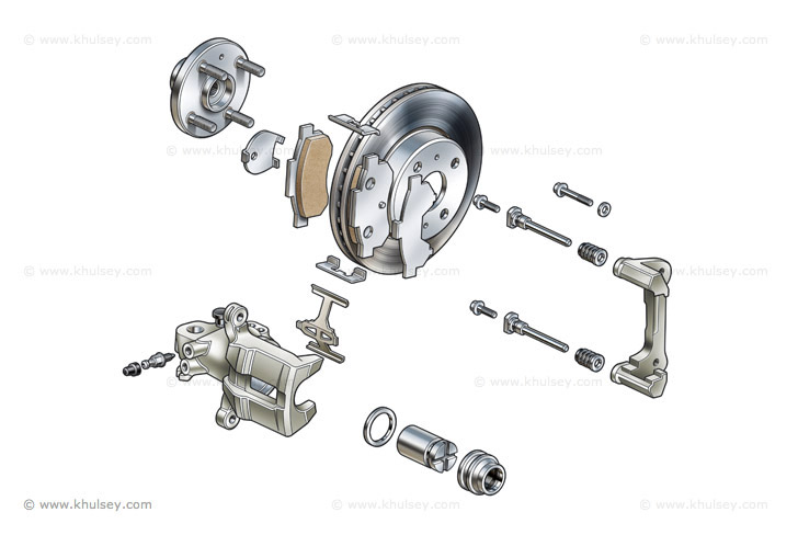 Car disc brake rotor assembly stock illustration