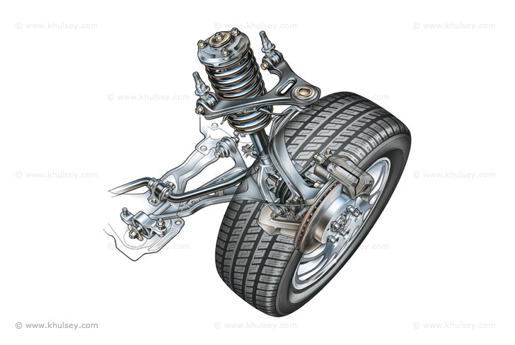 Front multi-link car suspension stock illustration