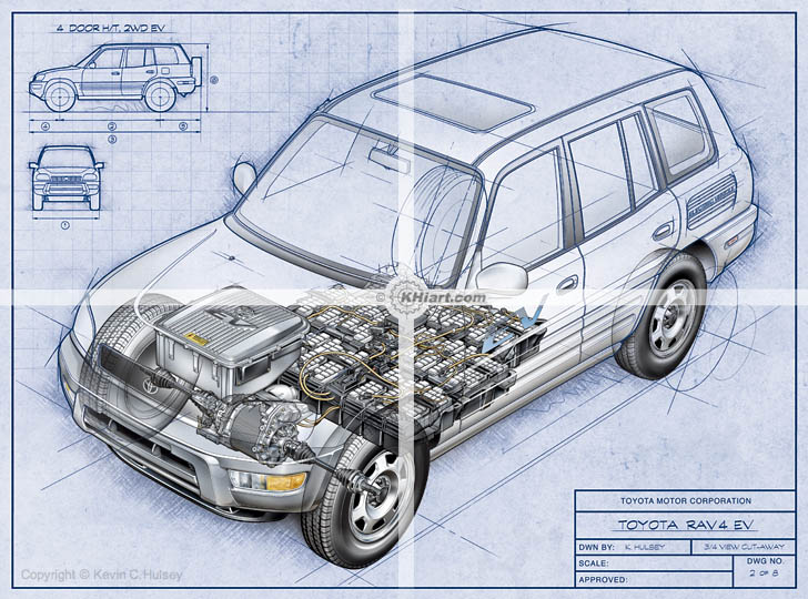 Cutaway Toyota Rav4 EV electric vehicle