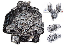 V8 cutaway car engine