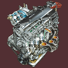 Cutaway inline 4-cylinder car engine
