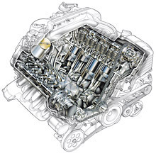 Cutaway V8 car engine