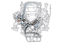 V6 car engine cross-section