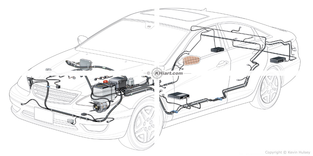Automotive illustration cutaway of a 2012 generic car.