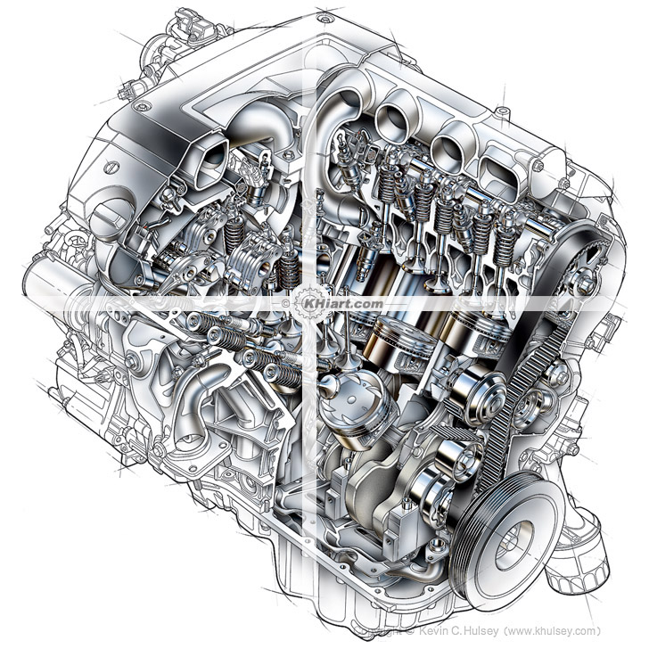 Cutaway Car Engine Stock Illustrations 